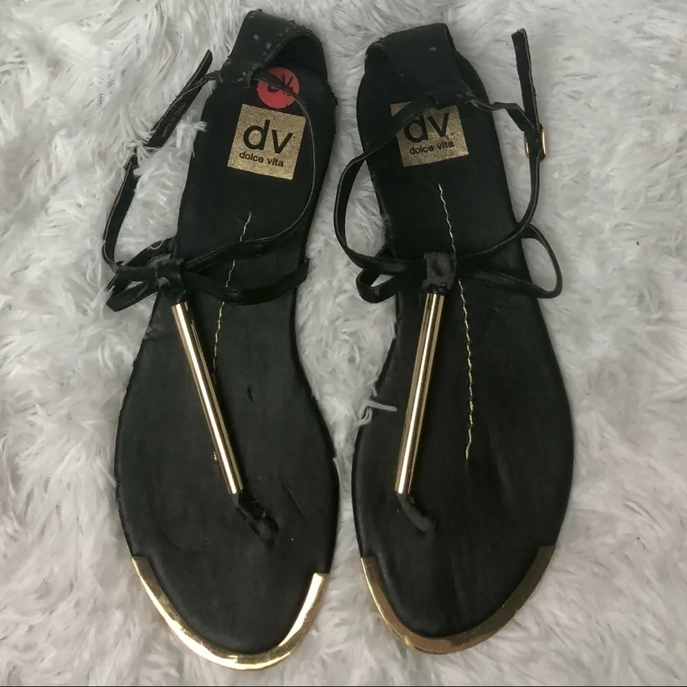 Dolce Vita Leather Sandals Black and Gold Size 8.5